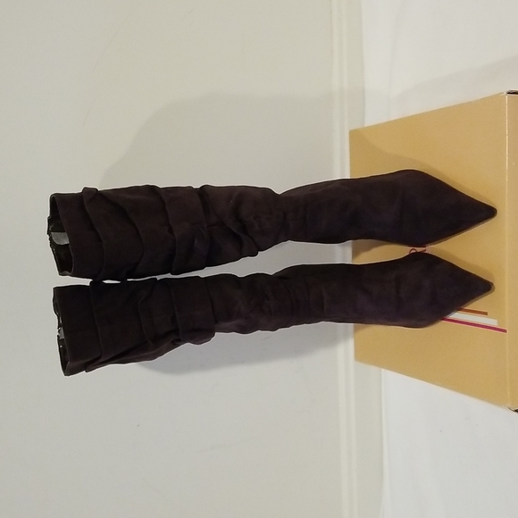 Paprika Dk. Brown Faux Suede Boots - Picture 2 of 6